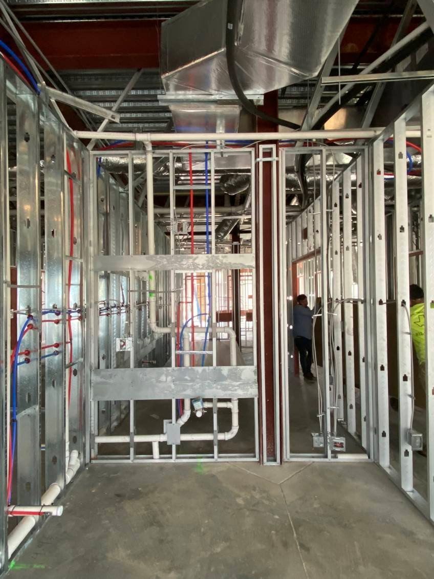 Commercial framing and rough-in plumbing work in progress